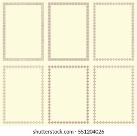Set of six vintage frames in proportions A4. Vector illustration