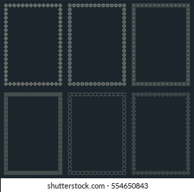 Set of six vintage frames in proportions A4. Vector illustration.