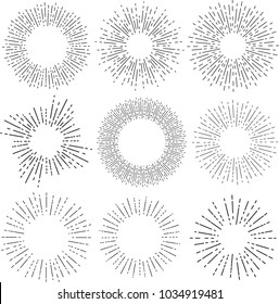 Set of six vintage sunburst, sun rays, sunbeams, vector design elements for your design 