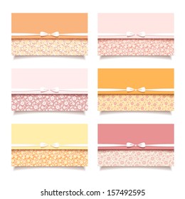 Set of six vintage visiting cards with floral patterns. Vector EPS-10.