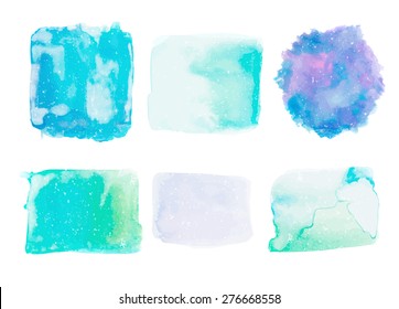 Set of six watercolor stains of different colors with ombre effect for your designs