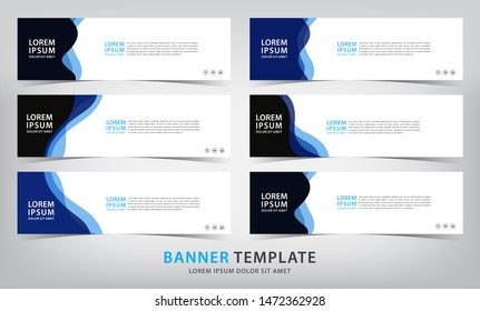 set of six wave abstract blue web banner templates, vector illustration