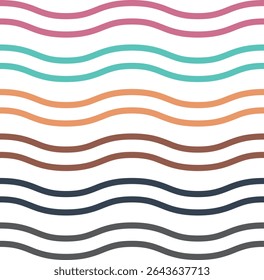 A set of six wave lines in pink, mint, orange, brown, navy, and gray. Perfect for decoration and layout.