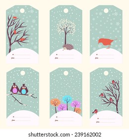 Set of six winter gift tags (vector template)