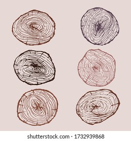 set of six wood cut on isolate background
