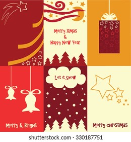 Set of six Xmas gift cards in red tones