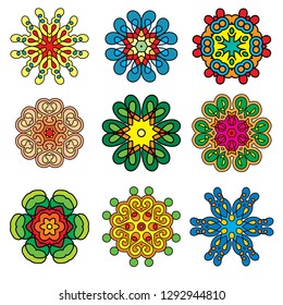 Set of six-pointed rosettes. Vector illustrations isolated on a white background