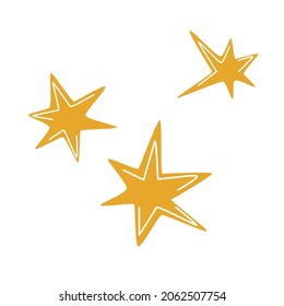 Conjunto de estrellas amarillas de seis puntas. Ilustración vectorial aislada en fondo blanco. Icono de estrella amarillo de seis puntas. Elemento de diseño. Imagen plana simple. Arte dibujado a mano. Ilustración vectorial. Imagen de archivo.