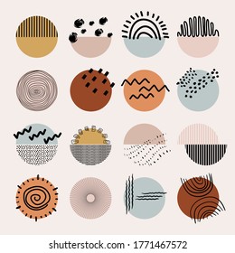 Set of sixteen abstract elements. Hand drawings of various doodle shapes and objects. Trendy Pastel colours. Trendy illustration.