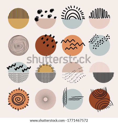 Set of sixteen abstract elements. Hand drawings of various doodle shapes and objects. Trendy Pastel colours. Trendy illustration.