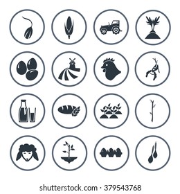 Set of sixteen agriculture icons