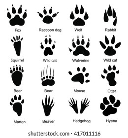 Set of sixteen animals paw print icons