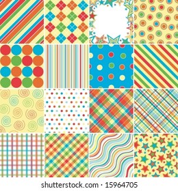 Set of sixteen background patterns in bright colors