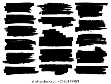 Set of sixteen black brushstrokes scratches