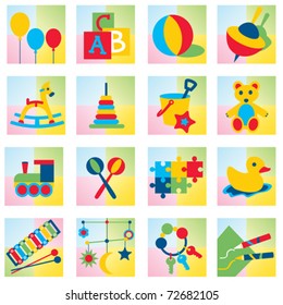 Set of sixteen children toy icons