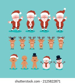 set of sixteen christmas characters
