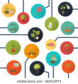 Set of sixteen color agriculture icons