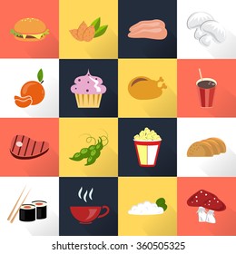 Set of sixteen color food icons