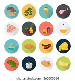 Set of sixteen color food icons