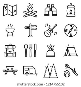 set of sixteen contour camping icons