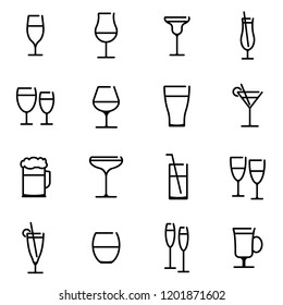 set of sixteen contour web icons with alcohol glasses