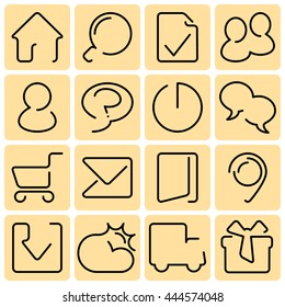set of sixteen creative line flat icons with round corner and gaps for different sites or forums