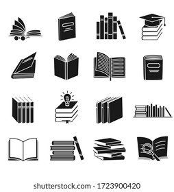 Set of sixteen different black and white vector book icons for use as design elements in education or conceptual designs