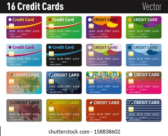 A set of sixteen different credit cards - vector
