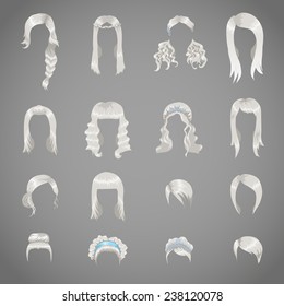 Set of sixteen different gray hairstyles for women