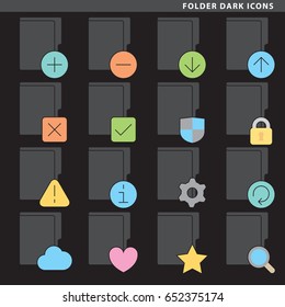 Set of sixteen document icons in flat style.
