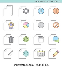 Set of sixteen document icons with layers.
