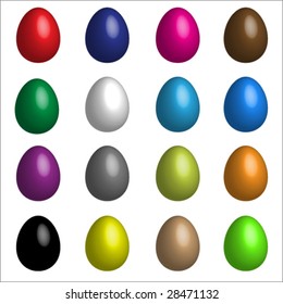 Set Of Sixteen Easter Basic Colour Eggs