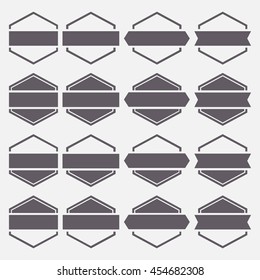 Set of sixteen gray hexagonal emblems isolated on white background in retro style,  vector illustration.