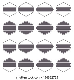 Set of sixteen gray hexagonal emblems isolated on white background in retro style,  vector illustration.