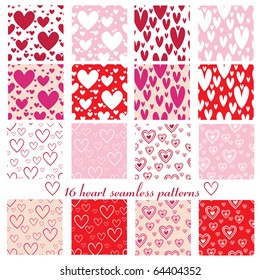 set of sixteen heart seamless pattern