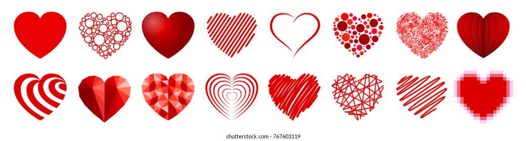 Set of sixteen hearts - stock vector