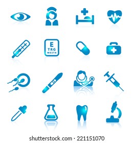Set of sixteen medical vector icons. Icons can be perfectly applied in graphic design and web or mobile devices. File contain object on separate layers. 