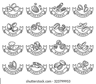 set of sixteen monochrome nuts icons