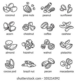 set of sixteen monochrome nuts icons