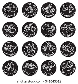 set of sixteen monochrome nuts icons
