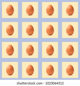 Set of sixteen realistic brown chicken eggs makes a seamless pattern