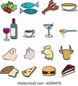 Set of  sixteen restaurant menu icons, courses.