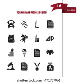 Set of sixteen science and education icons