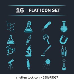 Set Of  Sixteen Science Icons