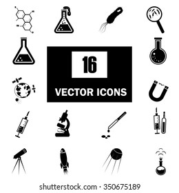 Set of  sixteen science icons