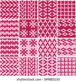 Set of sixteen seamless vector backgrounds with abstract geometric pattern