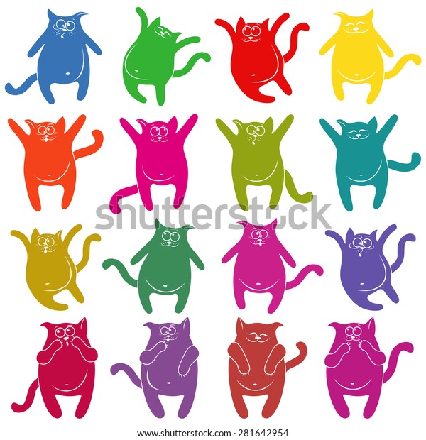 Set Sixteen Thick Funny Cat Stencils Stock Vector (Royalty Free) 281642954