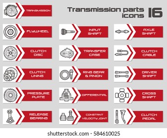 Set of sixteen transmission parts icons