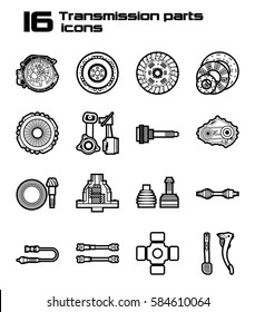Set of sixteen transmission parts icons