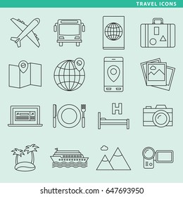 Set of sixteen travel icons for your projects about tourism and travel.
